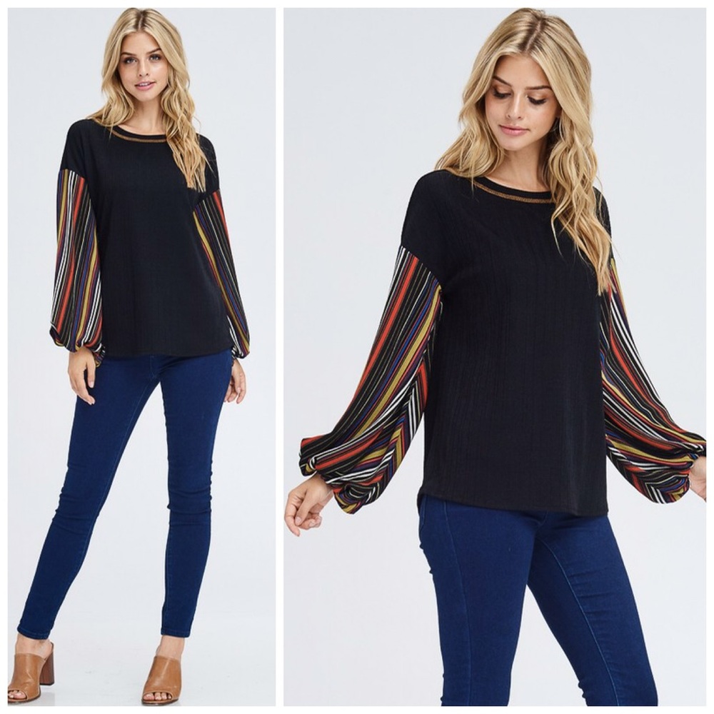 ❤️LAST 1! Flattering Puffy Striped Sleeve Tunic! - Picture 3 of 4